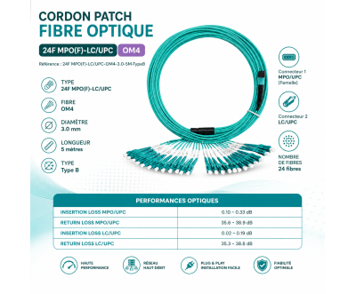 Cordon Fibre Optique 24F MPO(F)-LC/UPC OM4 5M