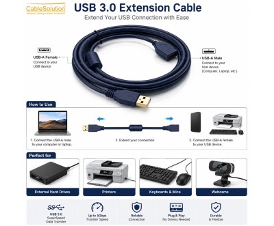 Câble USB Extension 3M CABLESOLUTION Mâle/Femelle