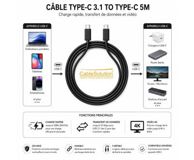 Type-C to Type-C Cable 5M 60W - CableSolution