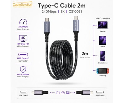 Câble USB-C 2M 8K 240W 40Gbps – CableSolution