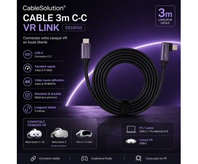 Câble USB-C VR 3m USB 3.2 CableSolution CS10033