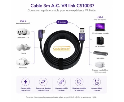 Câble VR Link USB-A vers USB-C 3M USB 3.2