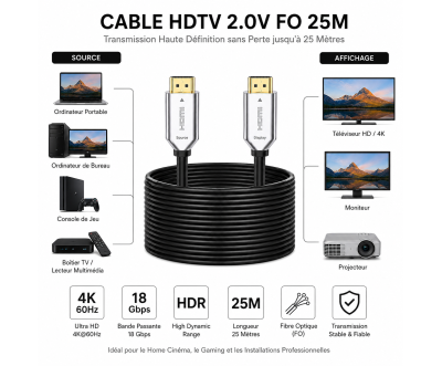 HDTV 2.0 Active Optical Cable 4K 25m 18Gbps