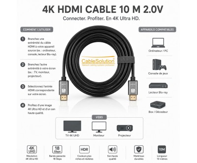 Câble HDMI 2.0 4K Premium High Speed 10 m