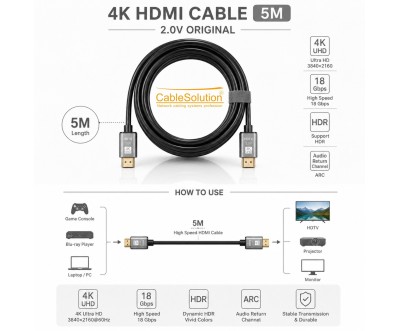 Câble HDMI 2.0 4K Premium High Speed 5m CableSolution