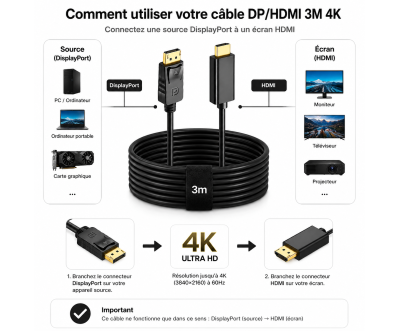 كابل DisplayPort إلى HDMI بطول 3 متر 4K