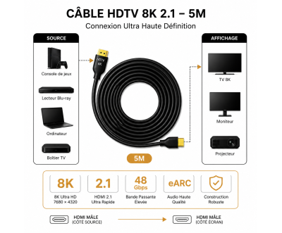كابل HDMI 2.1 بدقة 8K بطول 5 متر أسود