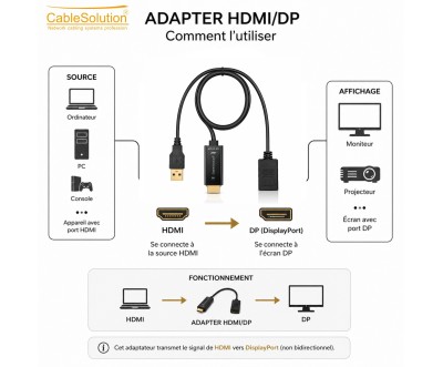 Adaptateur HDMI vers DisplayPort Full HD 1080p