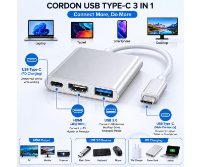 USB-C Digital AV Multiport Adapter 3 Ports 4K