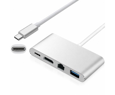 محول USB-C إلى HDTV 4K مع LAN وUSB 3.0 متعدد 4 في 1