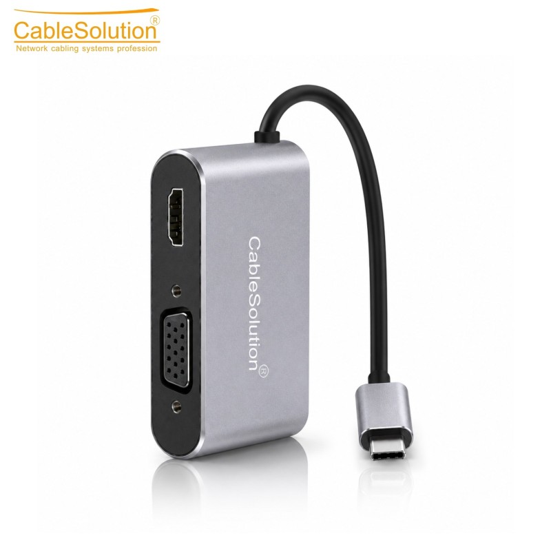 Hub USB Type-C 4 en 1 HDMI VGA USB DP CableSolution
