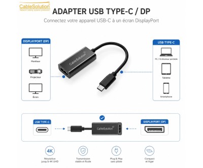 محول USB Type-C إلى DisplayPort بدقة 4K 60Hz من CABLESOLUTION
