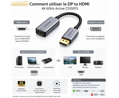 محول نشط DP إلى HDTV بدقة 4K 60Hz كابل سولوشن CS10013