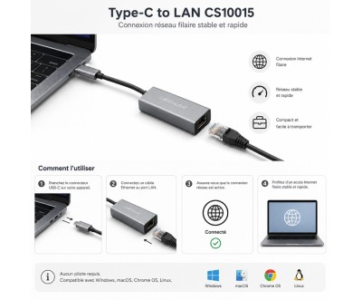Adaptateur Type-C vers LAN Gigabit Ethernet CS10015