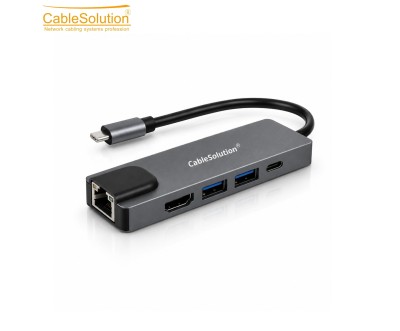 Hub Type-C 5-en-1 HD USB PD Gigabit Ethernet CS10017