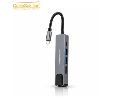 موزع Type-C ‏5 في 1 مع HD وPD وGigabit Ethernet CS10017