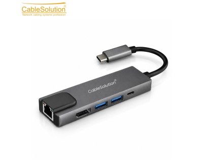 موزع Type-C ‏5 في 1 مع HD وUSB وPD وLAN CS10018