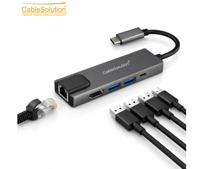 Type-C 5-in-1 Hub HD Dual USB PD LAN CS10018