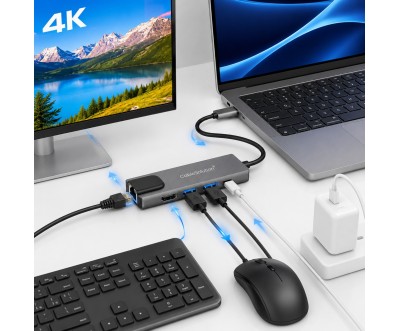 موزع Type-C ‏5 في 1 مع HD وUSB وPD وLAN CS10018