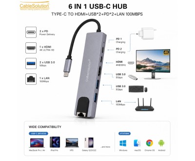 Hub USB Type-C 6-en-1 HD USB Type-C LAN CS10019