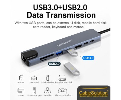 Hub USB Type-C 8-en-1 HD LAN SD TF CS10020