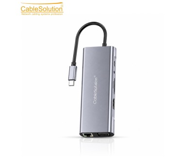 موزع USB-C ‏10 في 1 مع HD وVGA وLAN موديل CS10022