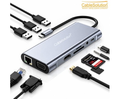 موزع USB-C ‏10 في 1 مع HD وVGA وLAN موديل CS10022