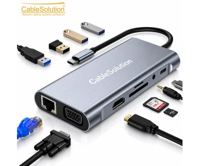 موزع USB-C ‏11 في 1 HDMI 4K VGA LAN PD100W CS10024