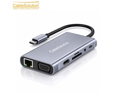 Type-C HUB 11 en 1 HDMI 4K VGA LAN PD100W CS10024