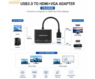 Adaptateur USB 3.0 vers HDTV + VGA CableSolution CS10026