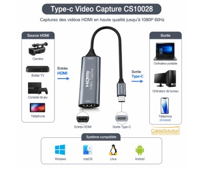 Type-C Video Capture USB-C CableSolution CS10028 U2