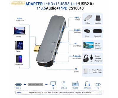 Hub USB-C 5 en 1 CS10040 CableSolution avec PD