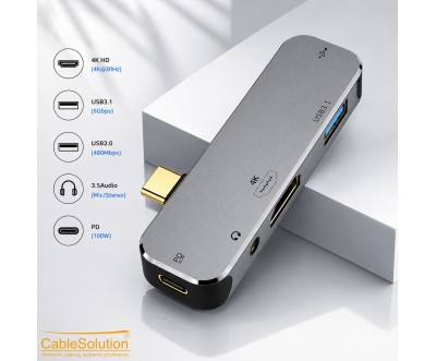 Hub USB-C 5 en 1 CS10040 CableSolution avec PD