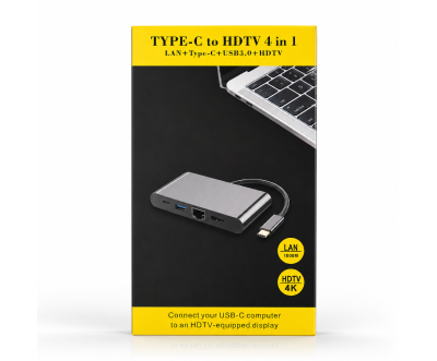 Adaptateur USB-C vers HDTV 4K LAN USB 3.0 4-en-1