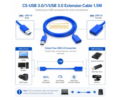كابل تمديد USB 3.0 بطول 1.5 متر من CABLESOLUTION