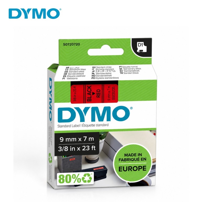 شريط DYMO D1 S0720720 قياسي 9 مم × 7 م أسود على أحمر