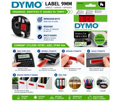 شريط DYMO D1 S0720720 قياسي 9 مم × 7 م أسود على أحمر