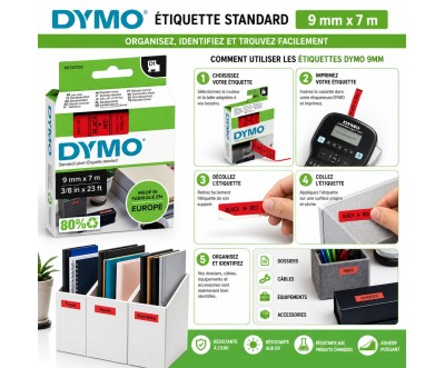 شريط DYMO D1 S0720720 قياسي 9 مم × 7 م أسود على أحمر