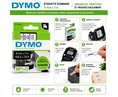 شريط DYMO D1 قياسي 9 مم × 7 م أسود على أبيض