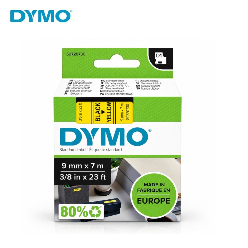 شريط DYMO D1 قياسي 9 مم × 7 م أسود على أصفر