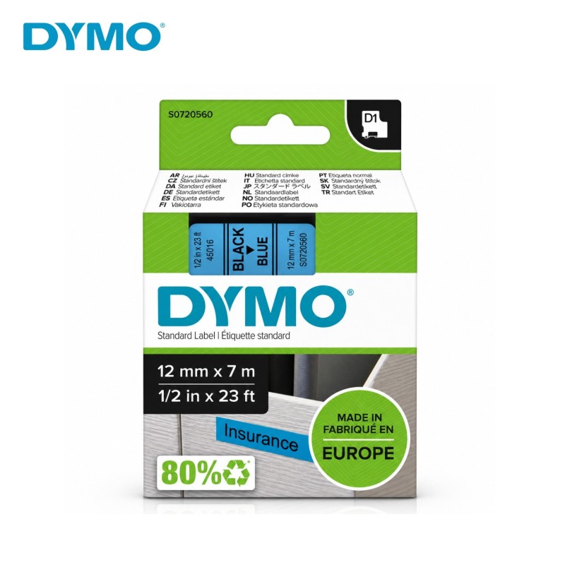 شريط ملصقات DYMO قياسي 12 مم × 7 م أسود على أزرق