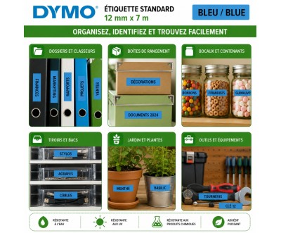 شريط ملصقات DYMO قياسي 12 مم × 7 م أسود على أزرق