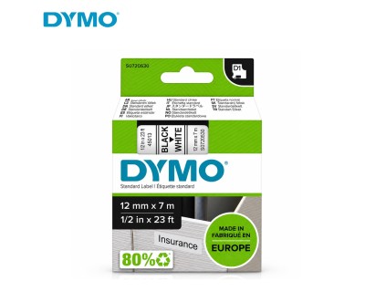 DYMO D1 Étiquette Standard 12 mm x 7 m Noir sur Blanc