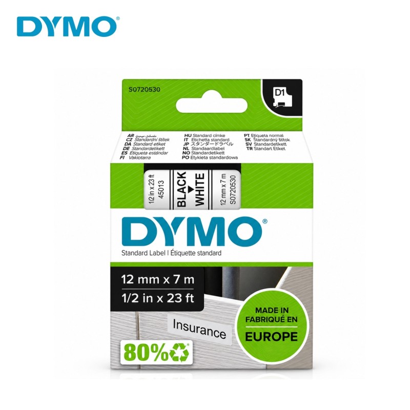 شريط ملصقات DYMO D1 القياسي 12 مم × 7 م أسود على أبيض