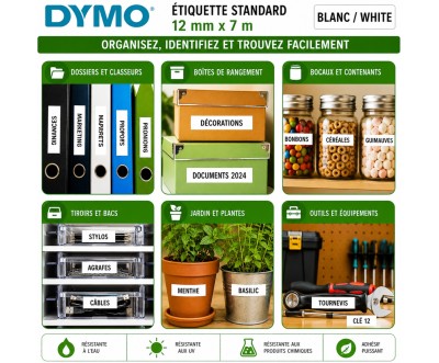 شريط ملصقات DYMO D1 القياسي 12 مم × 7 م أسود على أبيض