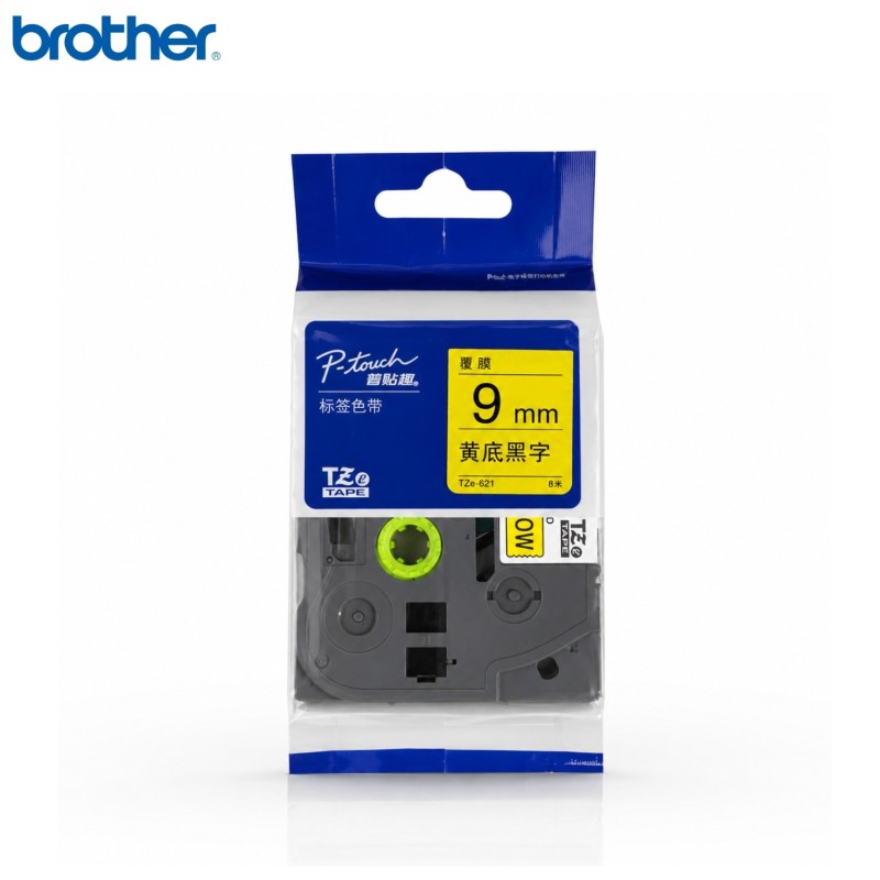 Brother TZe-621 شريط طباعة مغلف 9 مم أسود على أصفر 8 م
