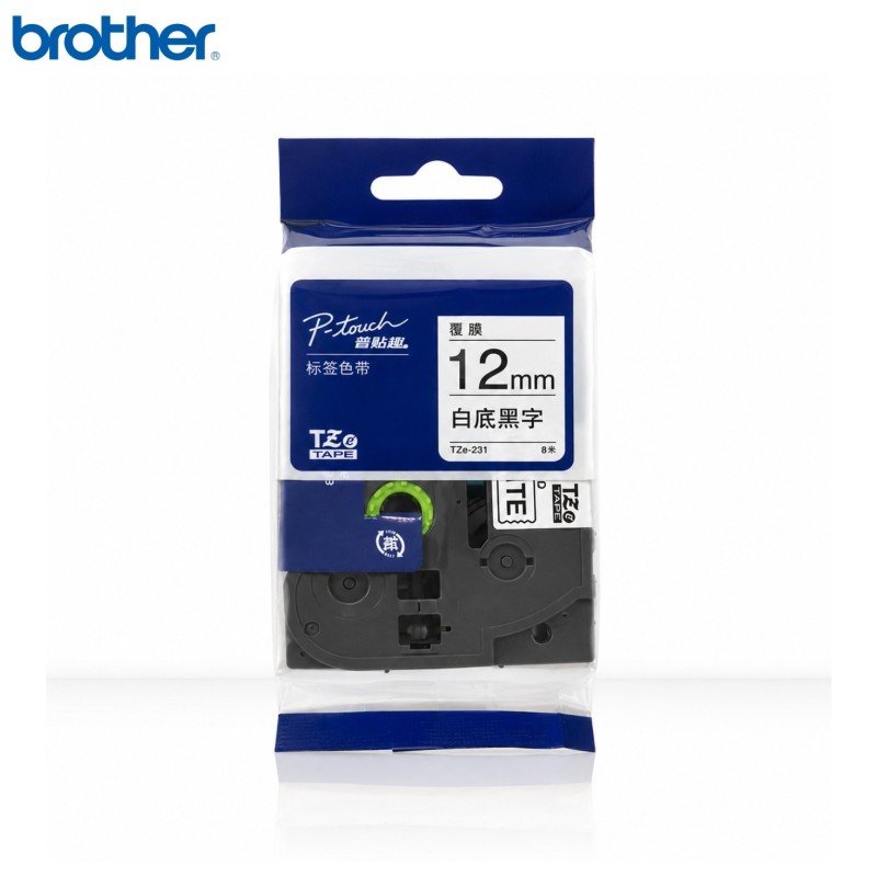 Brother TZe-231 شريط مغلف 12 مم × 8 م أسود على أبيض