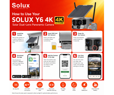 Caméra Solaire SOLUX Y6 4K 4G Wi-Fi 6 IP66 180°