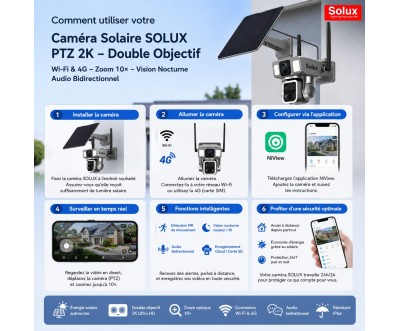 Caméra Solaire SOLUX PTZ 2K Wi-Fi 4G Double Objectif