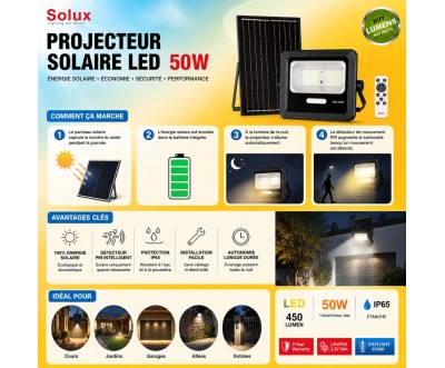 كشاف LED شمسي 50 واط 450 لومن مع مستشعر حركة PIR IP65